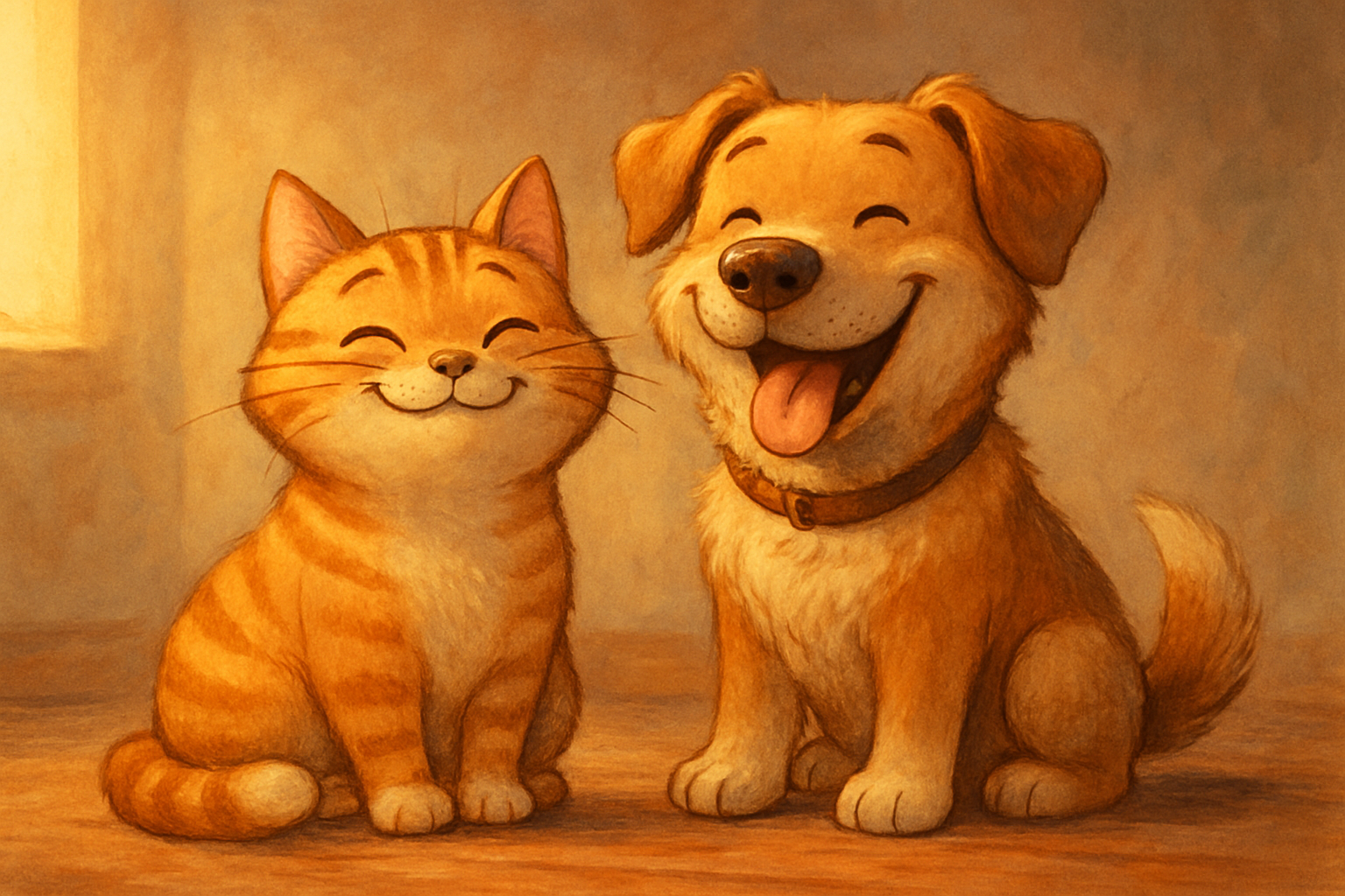 a cat and dog happy